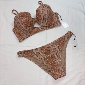 Shade & Shore Women's Copper Snake Print Bikini, 36C top, L 12/14 bottom, NWT